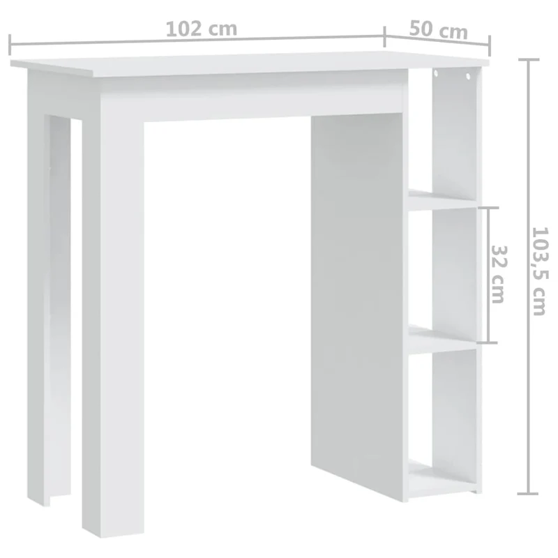 Table d’appoint multifonction table de bar avec étagère 102 x 50 x 103,5 cm bois d'ingénierie blanc DEC036448