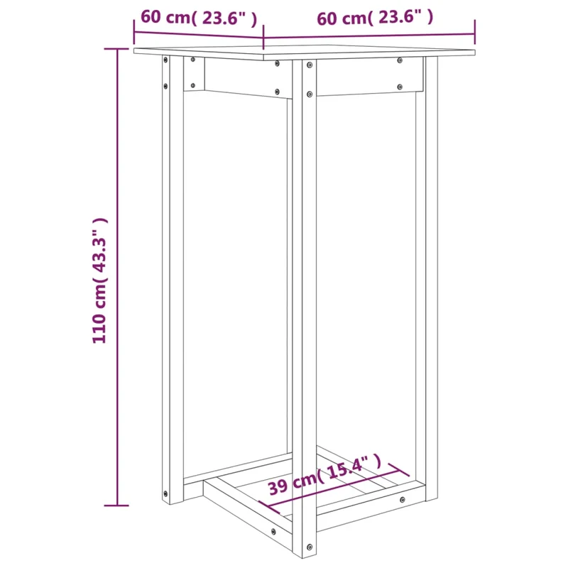 Table d’appoint multifonction table haute 60 x 60 x 110 cm bois massif de pin blanc DEC036416