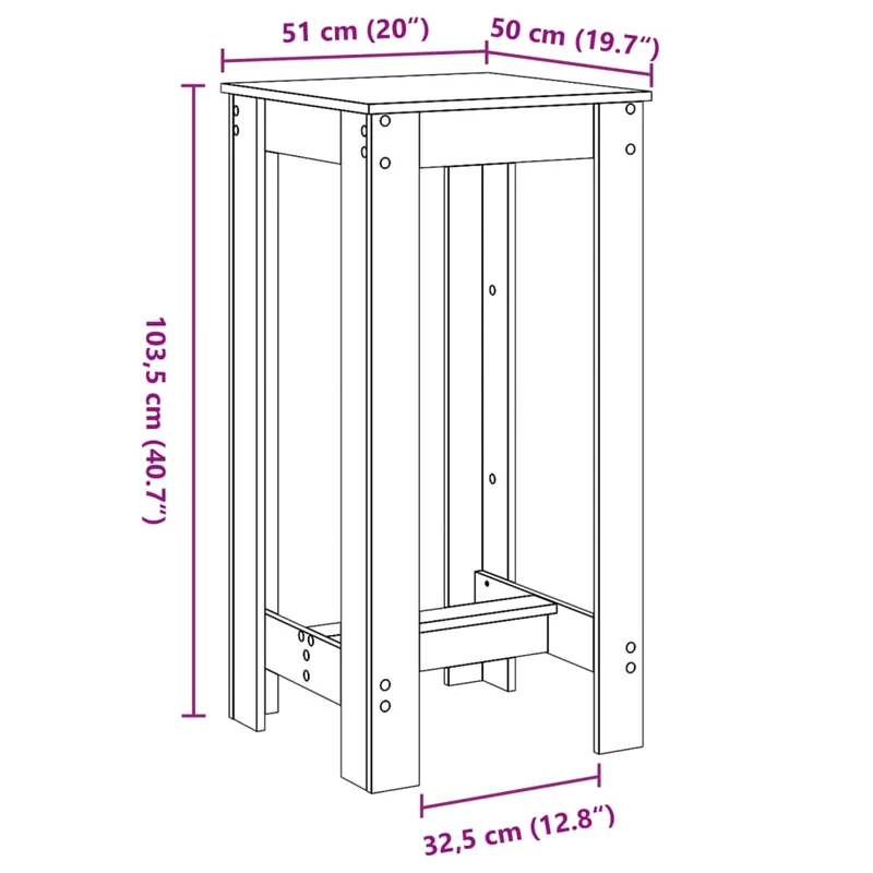 Table d’appoint multifonction table haute 51 x 50 x 103,5 cm bois d'ingénierie blanc DEC036413