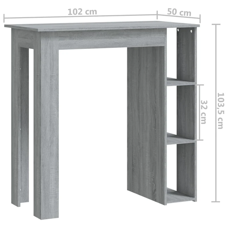 Table d’appoint multifonction table de bar avec étagère en bois d'ingénierie gris DEC036355