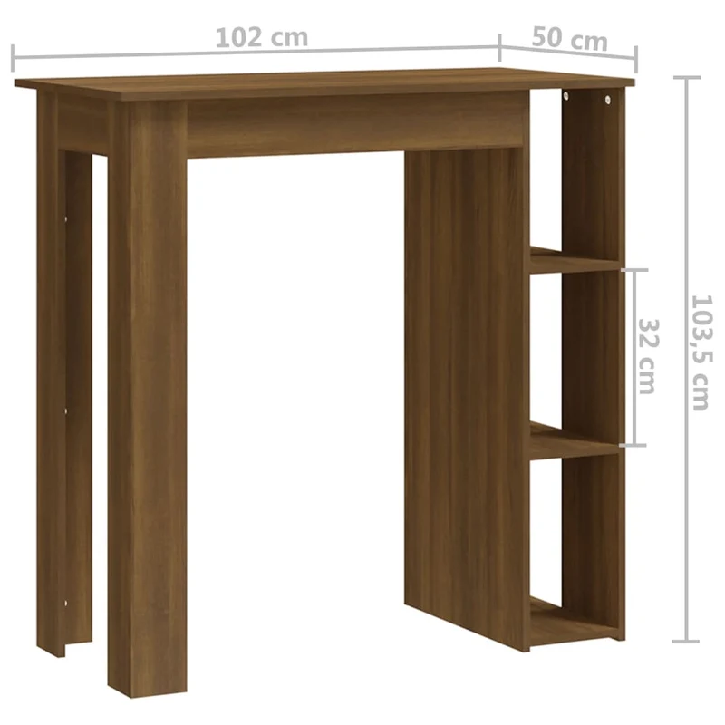 Table d’appoint multifonction table de bar avec étagère en bois d'ingénierie marron DEC036345