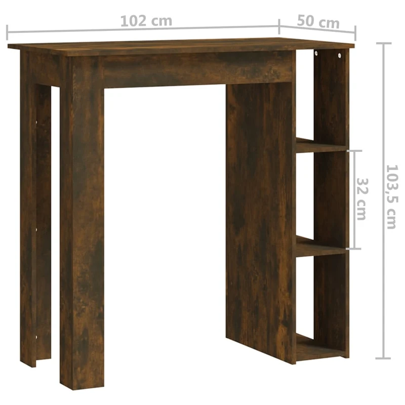 Table d’appoint multifonction table de bar avec étagère en bois d'ingénierie marron DEC036342