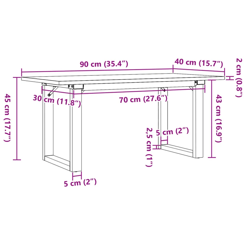 Table basse rectangulaire style industriel 90 x 40 x 45 cm bois de pin et acier DEC036251