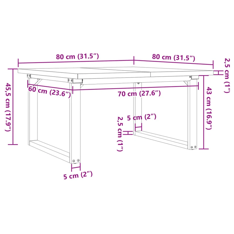 Table basse rectangulaire style industriel 80 x 80 x 45,5cm bois de pin et acier DEC036250