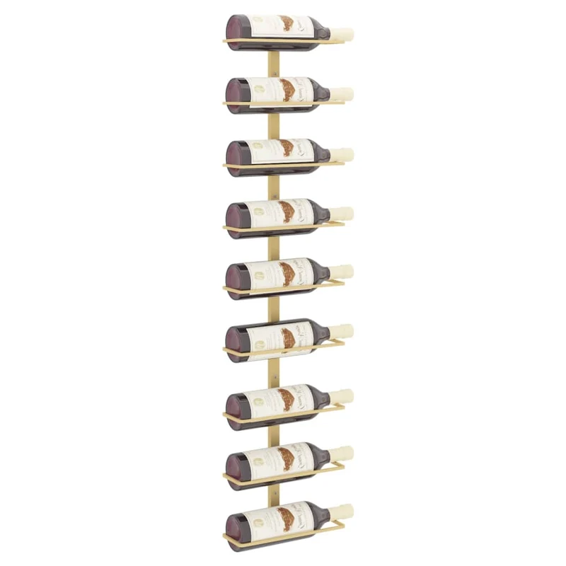 Casier range bouteilles étagère de rangement vin mural pour 9 bouteilles en fer doré DEC024390