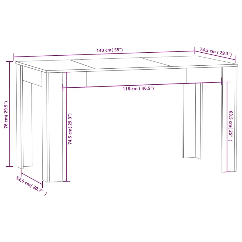 Table de salle à manger design moderne 140 x 74,5 x 76 cm bois d'ingénierie blanc DEC036761