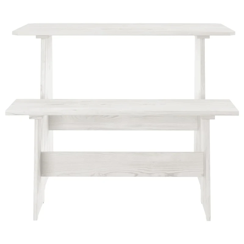 Table de salle à manger design moderne avec banc en bois de pin solide blanc DEC036755