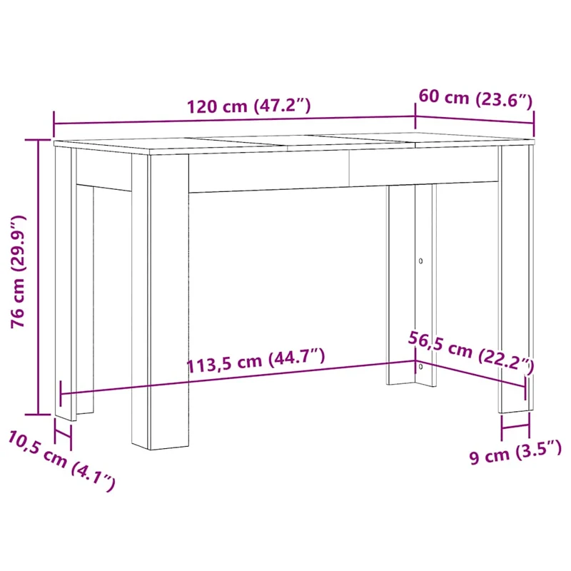 Table de salle à manger design moderne 120 x 60 x 76 cm bois d'ingénierie marron DEC036666