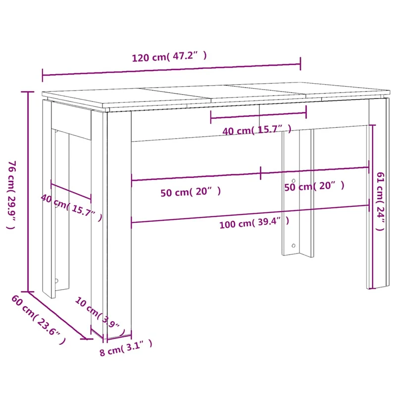Table de salle à manger design moderne 120 x 60 x 76 cm bois d'ingénierie marron DEC036665