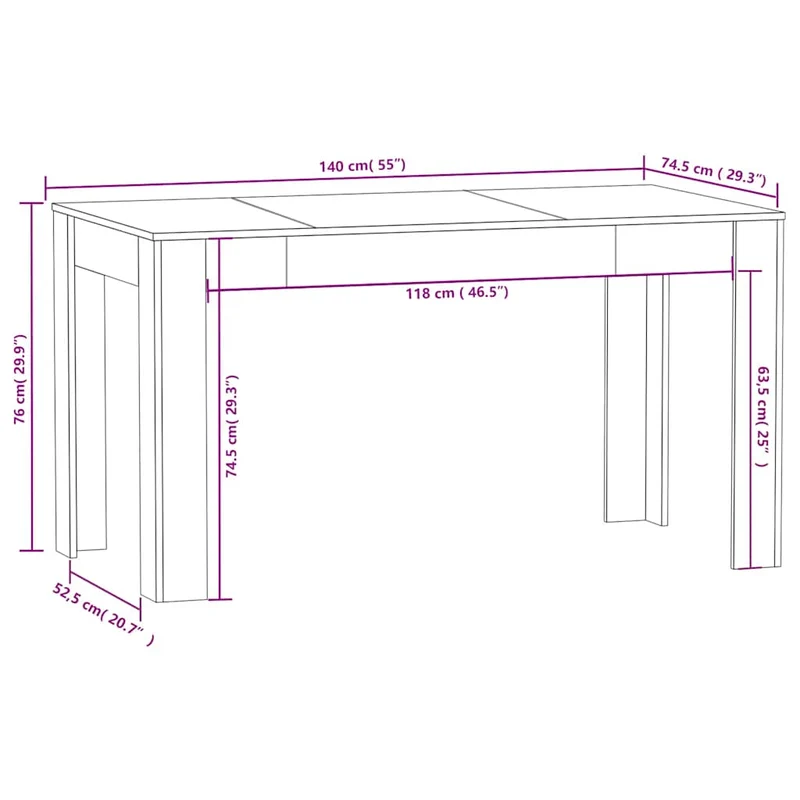 Table de salle à manger design simple 140 x 74,5 x 76 cm aggloméré noir DEC036644