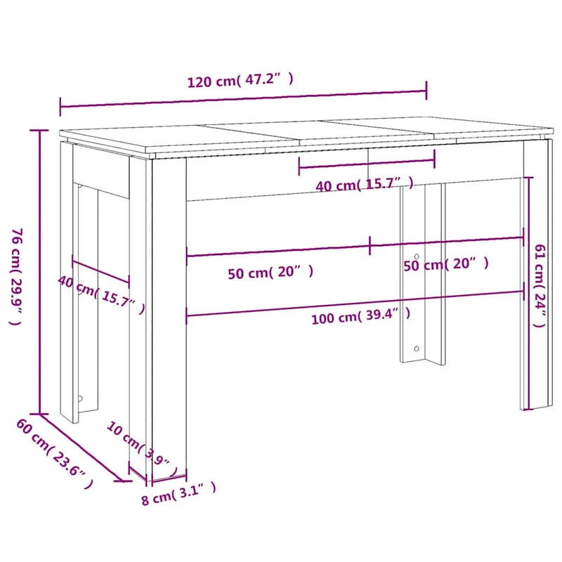 Table de salle à manger design simple 120 x 60 x 76 cm bois d'ingénierie blanc DEC036636
