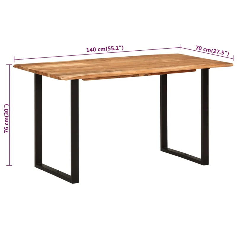 Table de salle à manger design industriel 140 x 70 x 76 cm bois d'acacia et acier DEC036603