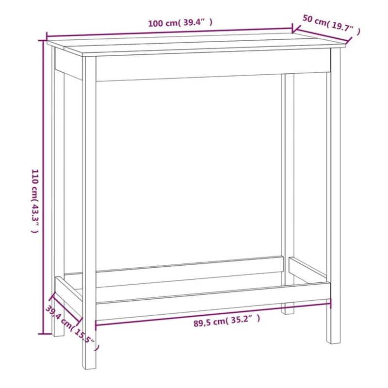 Table d’appoint multifonction table haute 100 x 50 x 110 cm bois massif de pin blanc DEC036401