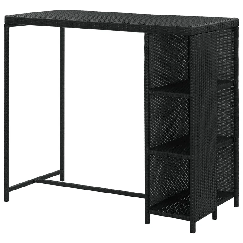Table d’appoint multifonction table haute avec rangement 120 x 60 x 110 cm résine tressée noir et acier DEC036336