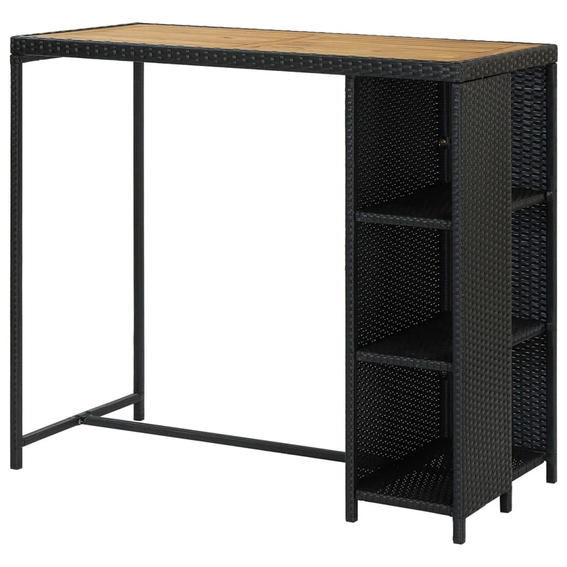 Table d’appoint multifonction avec rangement 120 x 60 x 110 cm résine tressée noir bois et acier DEC036335