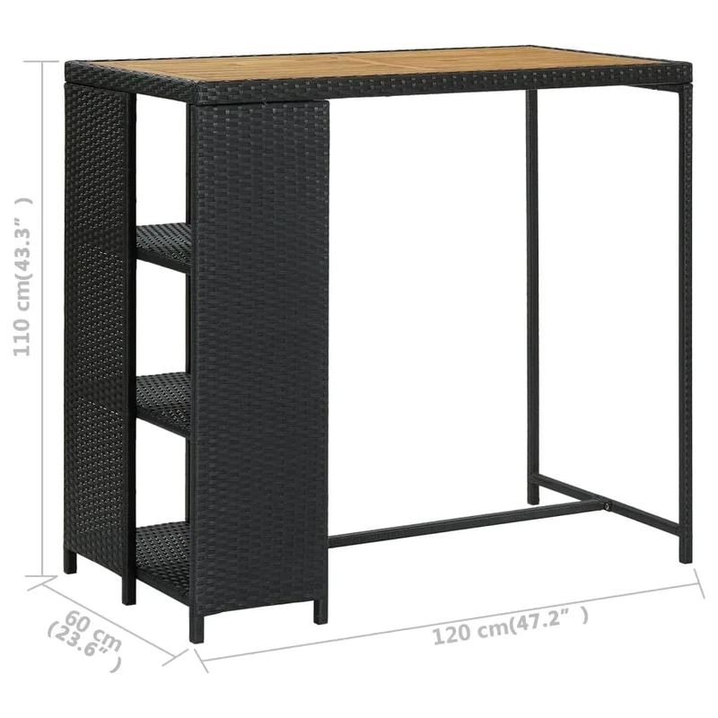Table d’appoint multifonction avec rangement 120 x 60 x 110 cm résine tressée noir bois et acier DEC036335