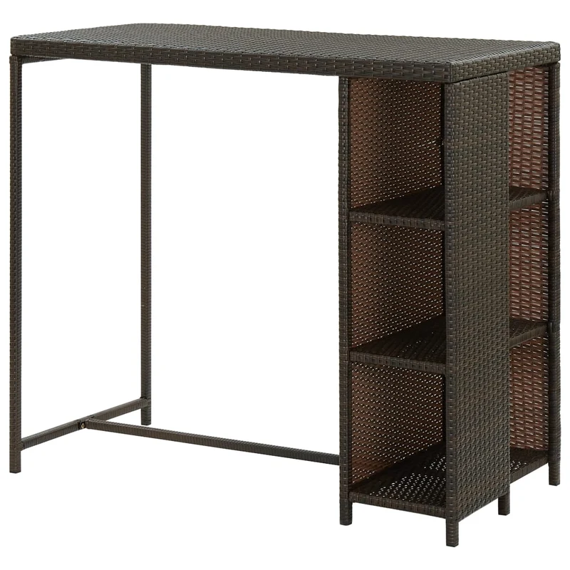 Table d’appoint multifonction table haute avec étagères de rangement 120 x 60 x 110 cm résine tressée marron et acier DEC036334