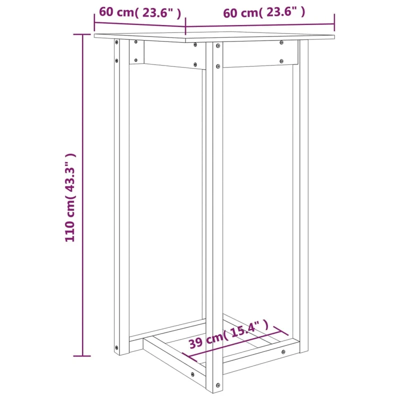 Table d’appoint multifonction table haute 60 x 60 x 110 cm bois de pin massif non traité DEC036324