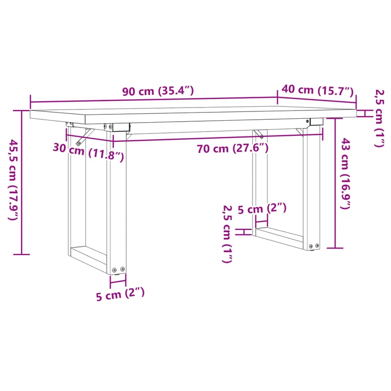 Table basse rectangulaire style industriel 90 x 40 x 45,5cm bois de pin et acier DEC036252