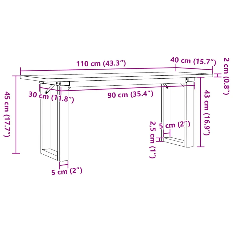 Table basse rectangulaire style industriel 110 x 40 x 45 cm bois de pin et acier DEC036235