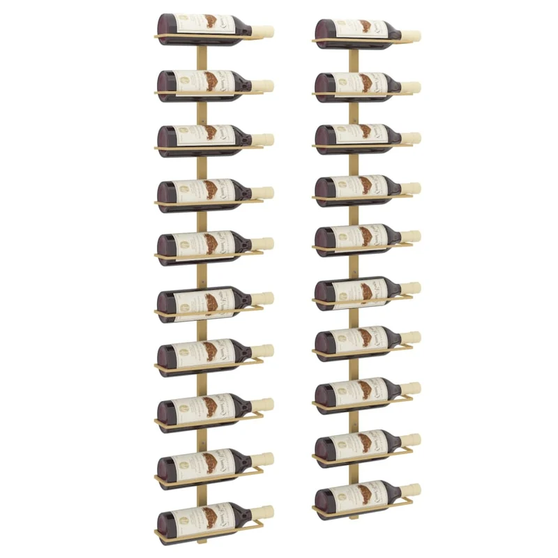 Set de 2 casiers range bouteilles étagère de rangement vin mural pour 10 bouteilles en métal doré DEC024369