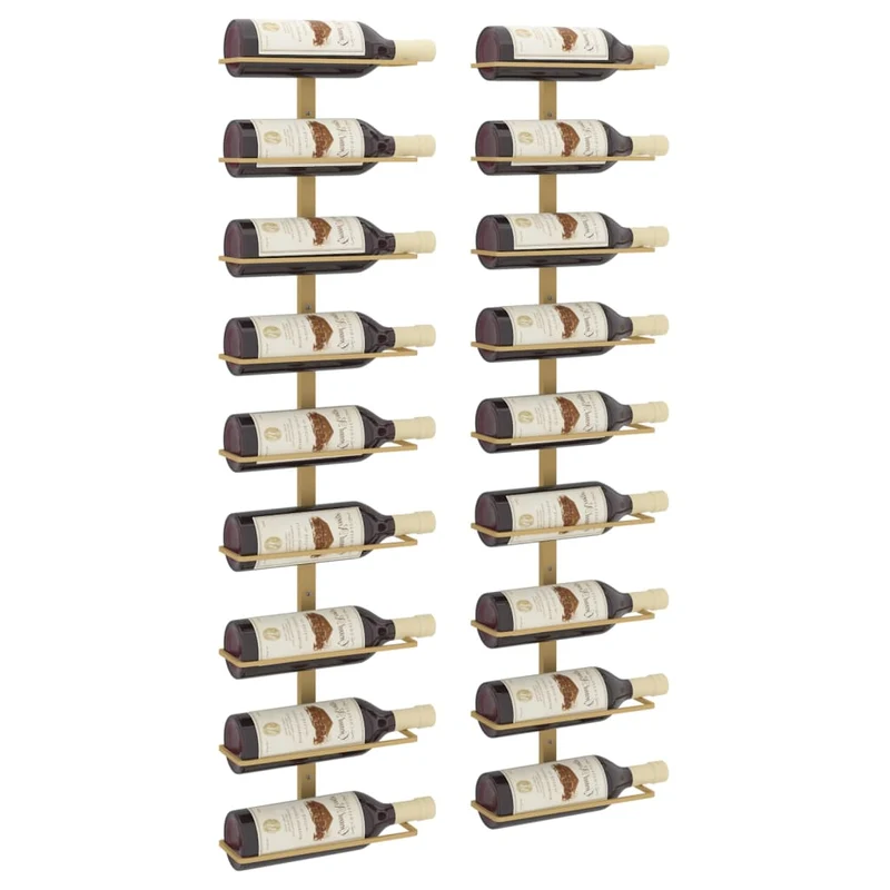 Set de 2 casiers range bouteilles étagère de rangement vin mural pour 9 bouteilles en fer doré DEC024388