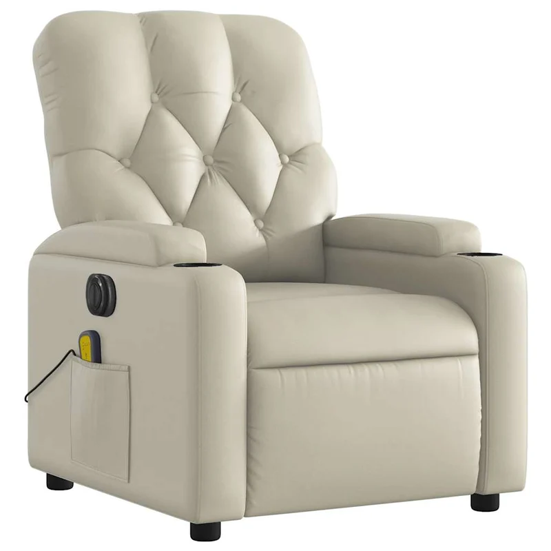 Fauteuil de relaxation TV fonction massage inclinable électrique 6 points de massage en PVC crème DEC027155