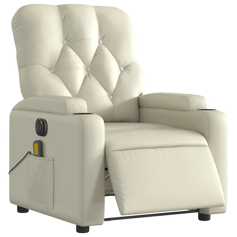 Fauteuil de relaxation TV fonction massage inclinable électrique 6 points de massage en PVC crème DEC027155