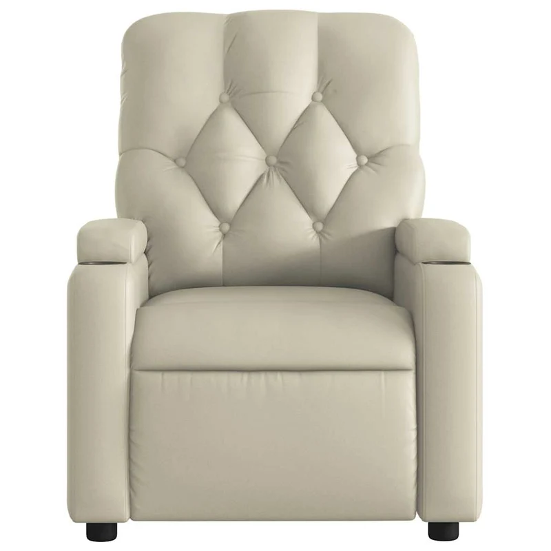 Fauteuil de relaxation TV fonction massage inclinable électrique 6 points de massage en PVC crème DEC027155