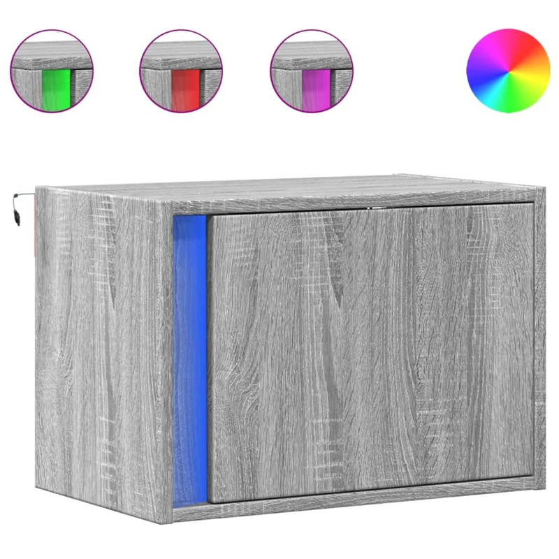 Lot de 2 tables de chevet murales avec lumières LED 50 x 31 x 35 cm en bois d'ingénierie gris DEC036175