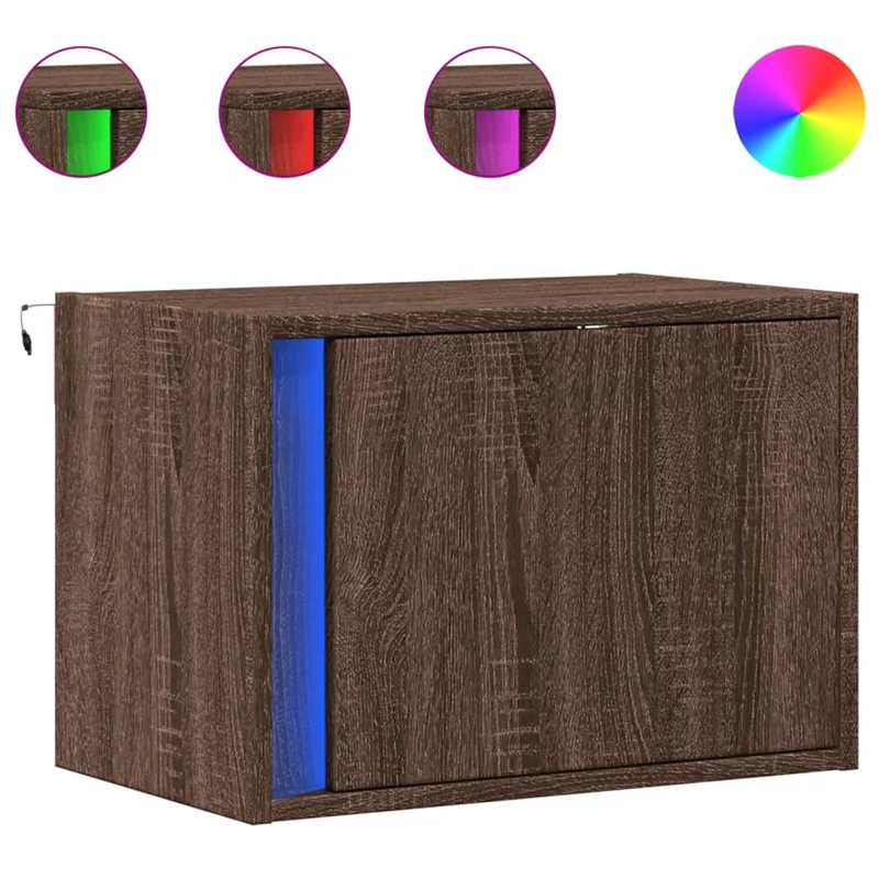 Lot de 2 tables de chevet murales avec lumières LED 50 x 31 x 35 cm en bois d'ingénierie marron DEC036136
