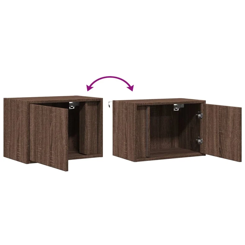 Lot de 2 tables de chevet murales avec lumières LED 50 x 31 x 35 cm en bois d'ingénierie marron DEC036136