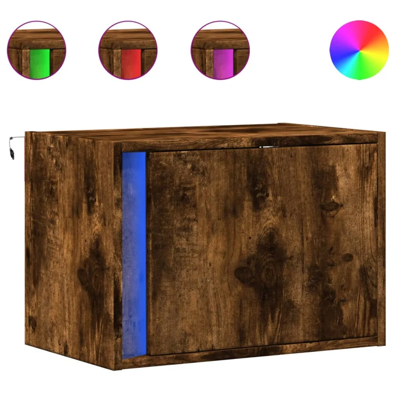Lot de 2 tables de chevet murales 50 x 31 x 35 cm avec lumières LED compartiment avec porte DEC036134
