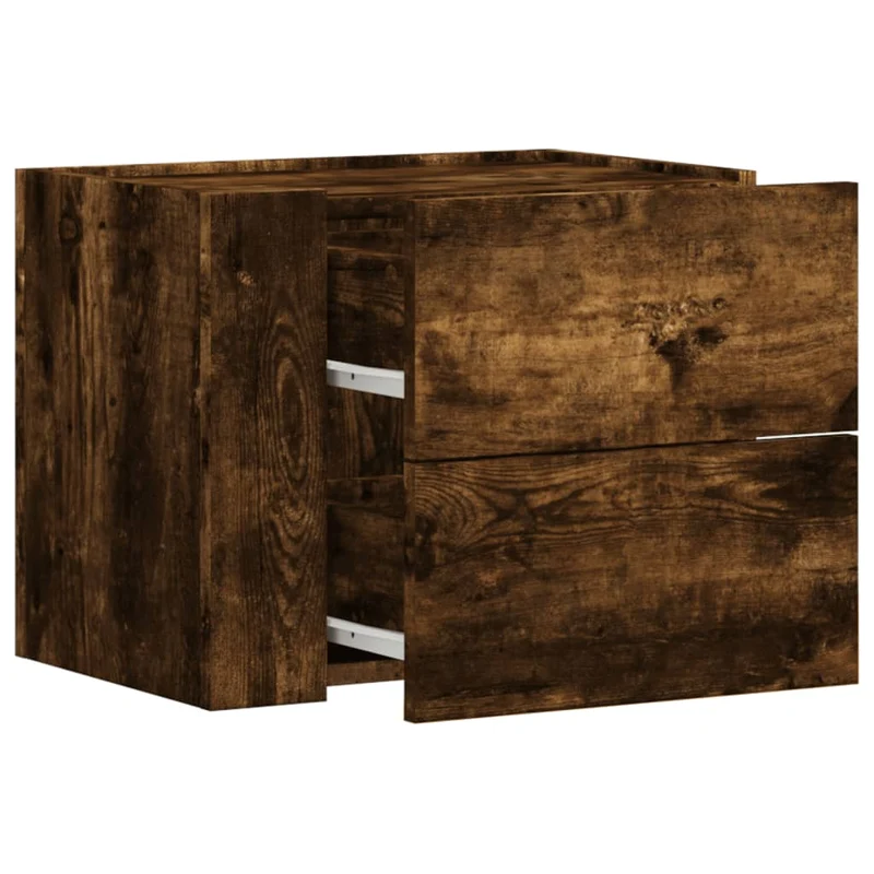 Lot de 2 tables de chevet murales avec deux tiroirs 45 x 30 x 35 cm bois d'ingénierie marron DEC036049