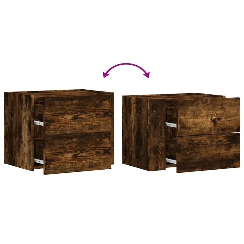 Lot de 2 tables de chevet murales avec deux tiroirs 45 x 30 x 35 cm bois d'ingénierie marron DEC036049
