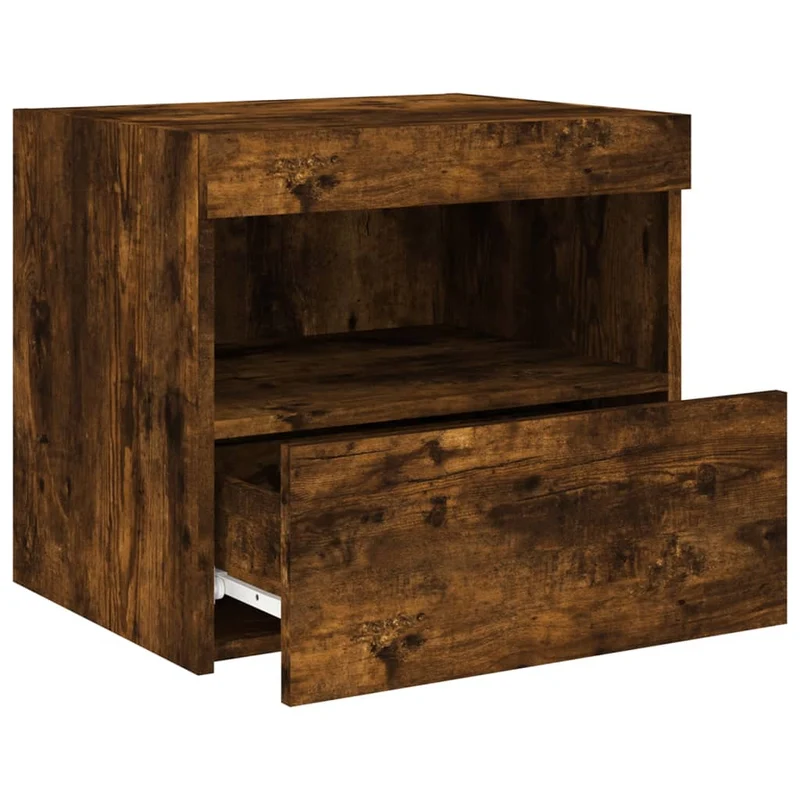 Lot de 2 tables de chevet avec lumières LED avec tiroir et compartiment ouvert 50 x 40 x 45 cm bois d'ingénierie marron DEC035935