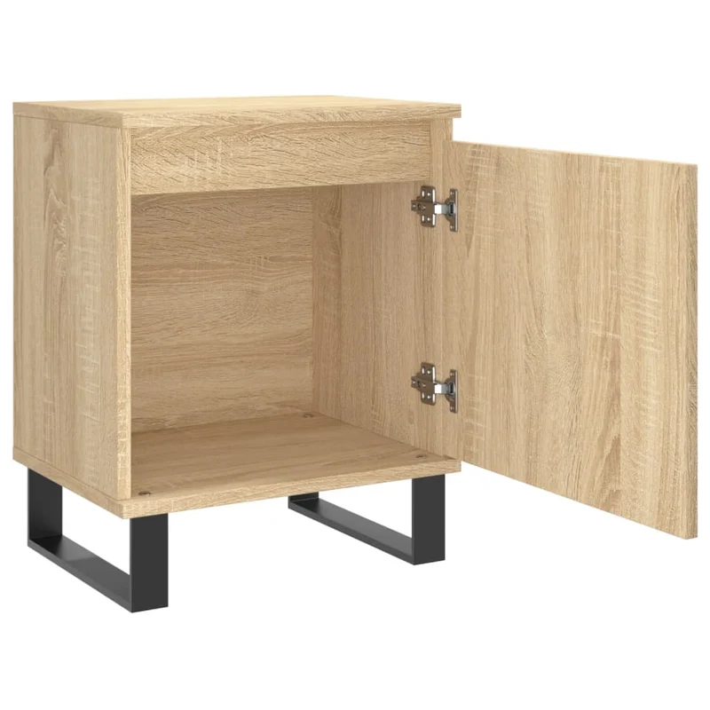 Lot de 2 tables de chevet avec compartiment avec porte 40 x 30 x 50cm bois d'ingénierie couleur chêne et fer DEC035883