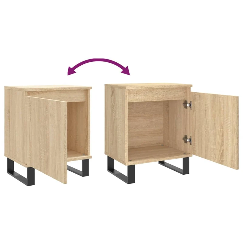 Lot de 2 tables de chevet avec compartiment avec porte 40 x 30 x 50cm bois d'ingénierie couleur chêne et fer DEC035883