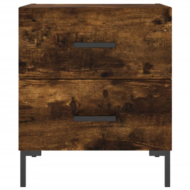 Lot de 2 tables de chevet avec deux tiroirs 40 x 35 x 47,5cm bois d’ingénierie marron et fer DEC035814