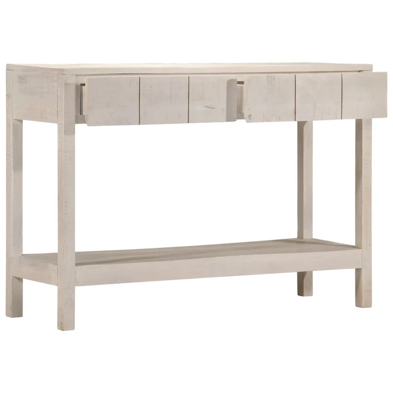 Table console avec 2 tiroirs et 1 étagère 110 x 35 x 75 cm bois de manguier blanc DEC031687
