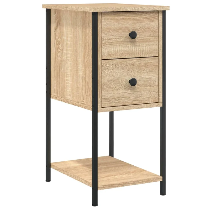 Lot de 2 tables de chevet avec deux tiroirs 32 x 42 x 70cm bois d'ingénierie couleur chêne et fer DEC035868