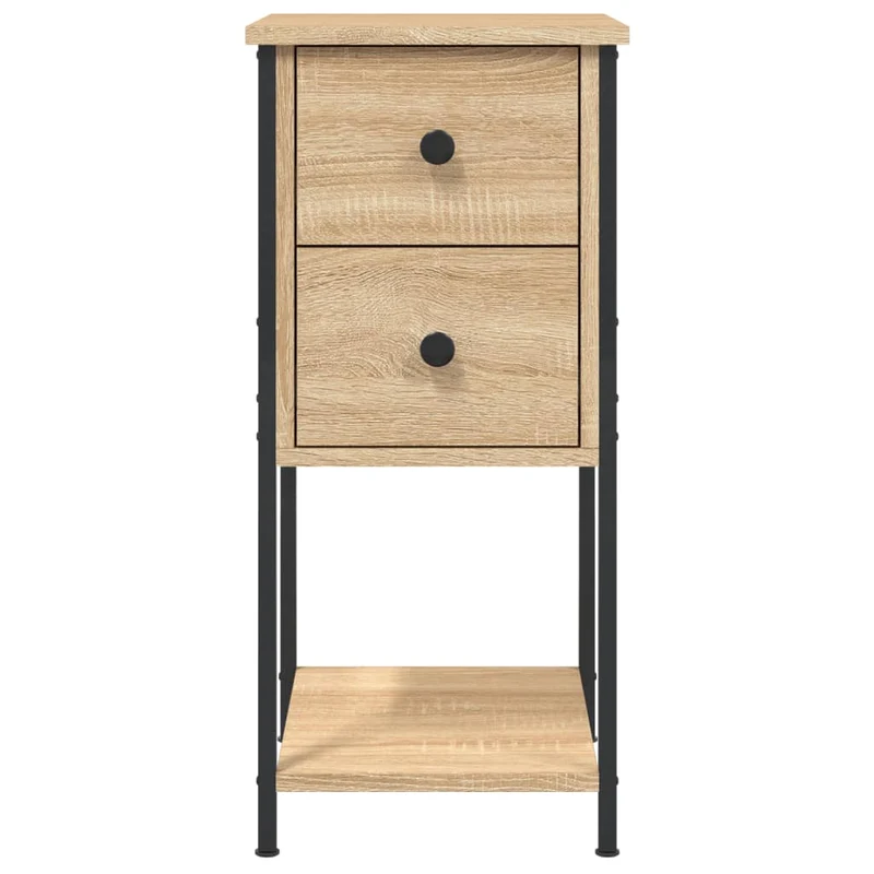 Lot de 2 tables de chevet avec deux tiroirs 32 x 42 x 70cm bois d'ingénierie couleur chêne et fer DEC035868