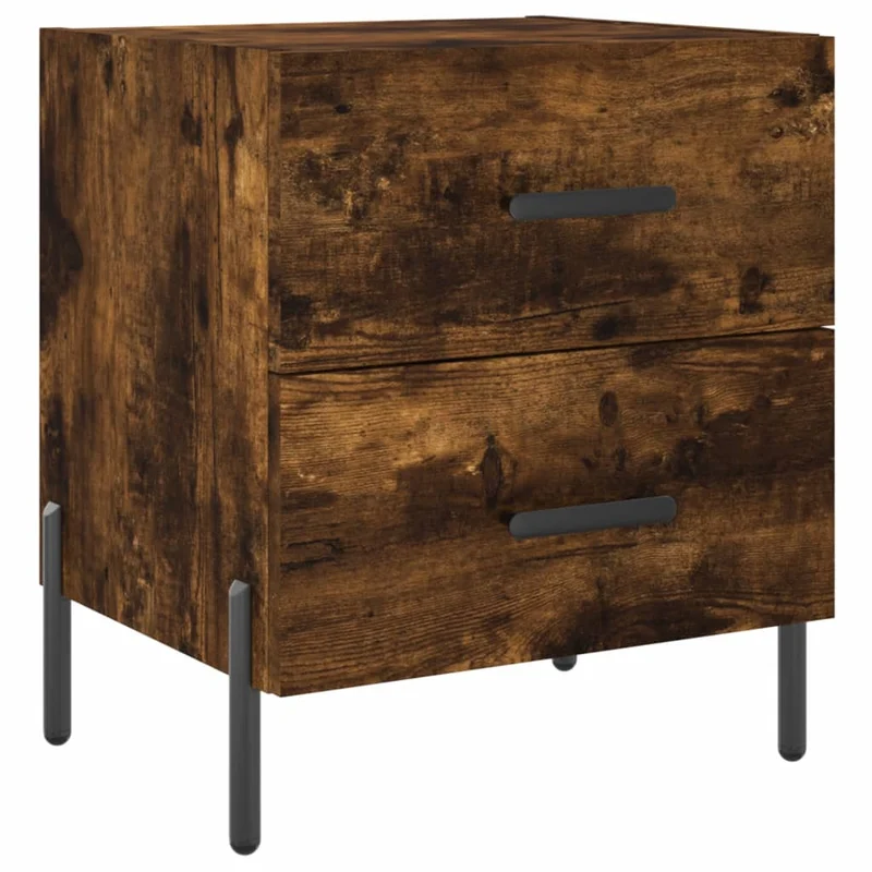 Lot de 2 tables de chevet avec deux tiroirs 40 x 35 x 47,5cm bois d’ingénierie marron et fer DEC035809