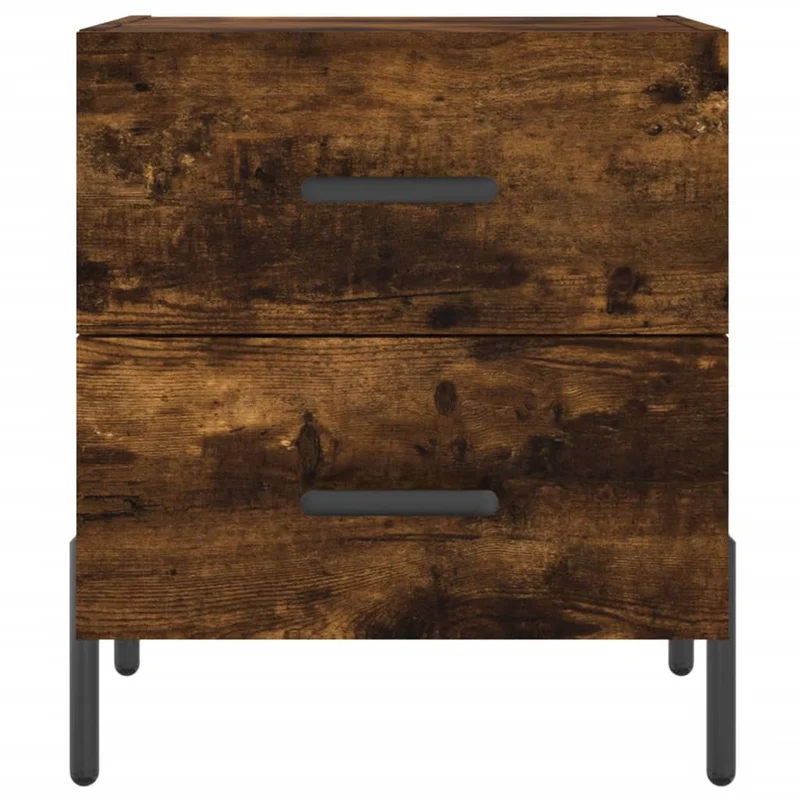 Lot de 2 tables de chevet avec deux tiroirs 40 x 35 x 47,5cm bois d’ingénierie marron et fer DEC035809