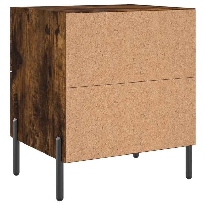 Lot de 2 tables de chevet avec deux tiroirs 40 x 35 x 47,5cm bois d’ingénierie marron et fer DEC035809