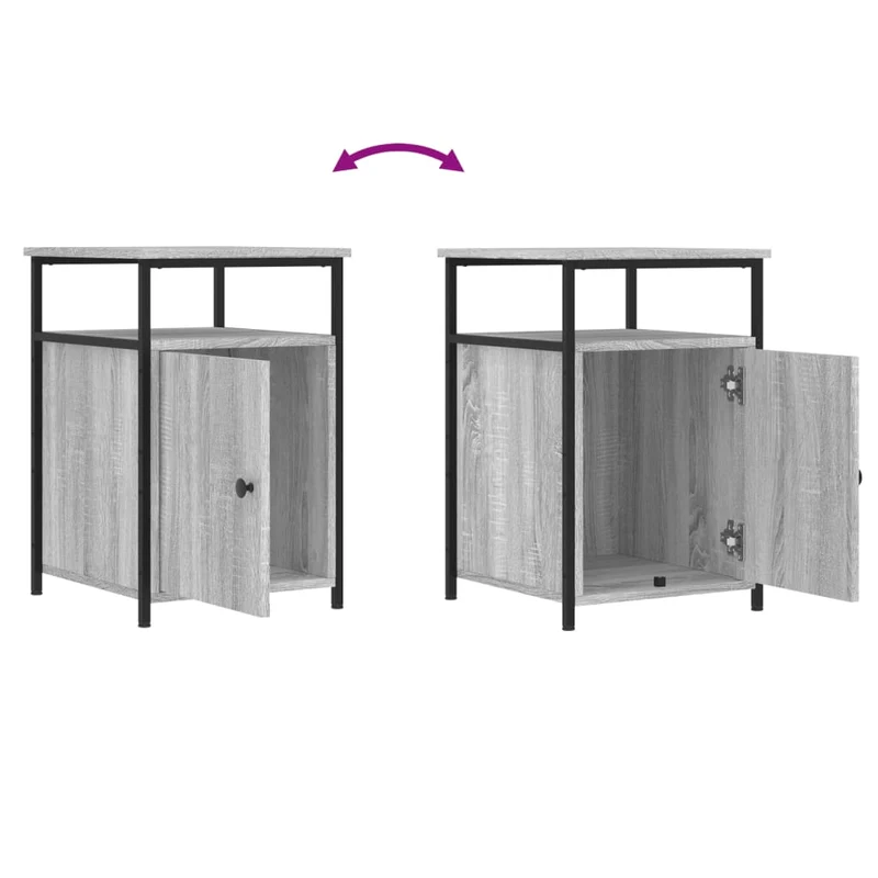 Lot de 2 tables de chevet avec compartiment avec porte 40 x 42 x 60cm bois d'ingénierie gris et fer DEC035734