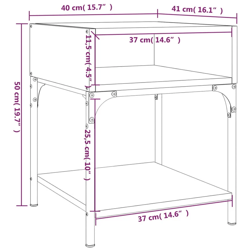Lot de 2 tables de chevet avec étagère 40 x 41 x 50 cm bois ingénierie gris et fer DEC035727