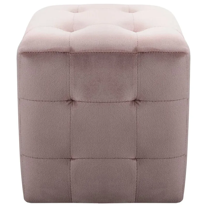 Lot de 2 poufs repose pieds capitonné 30 x 30 x 30 cm tissu velours rose DEC035620