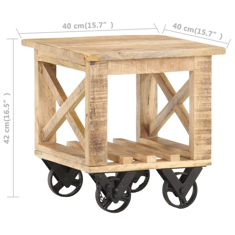 Table d'appoint sur roulettes style vintage 40 x 40 x 42 cm bois de manguier DEC032323