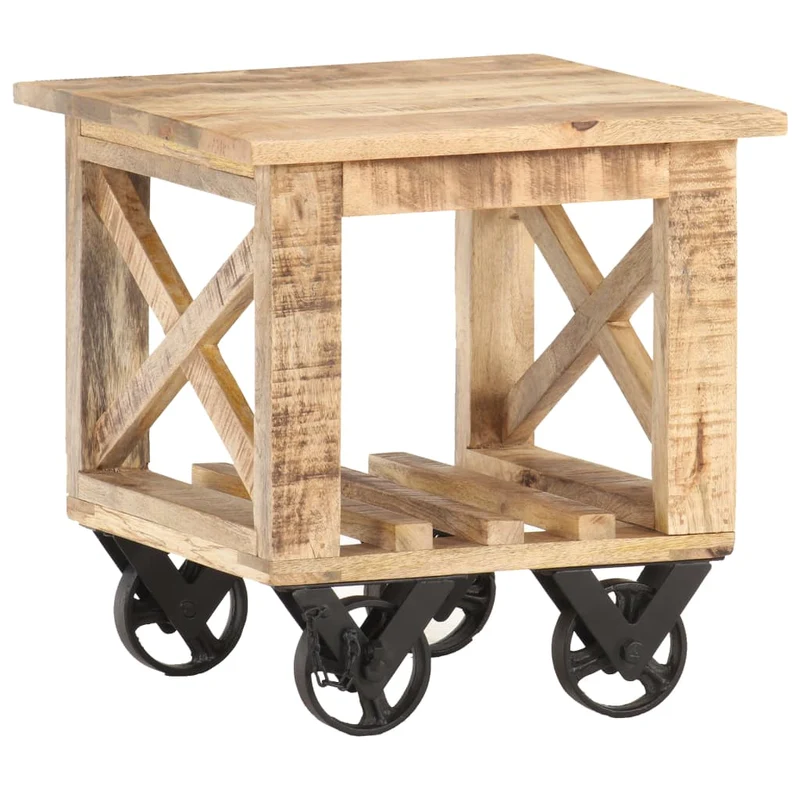 Table d'appoint sur roulettes style vintage 40 x 40 x 42 cm bois de manguier DEC032323